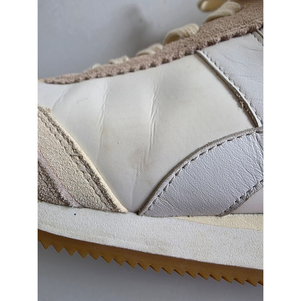 Tory Burch Hank Logo Leather Suede Lace Up Sneakers White Beige Size 10 - Picture 5 of 10